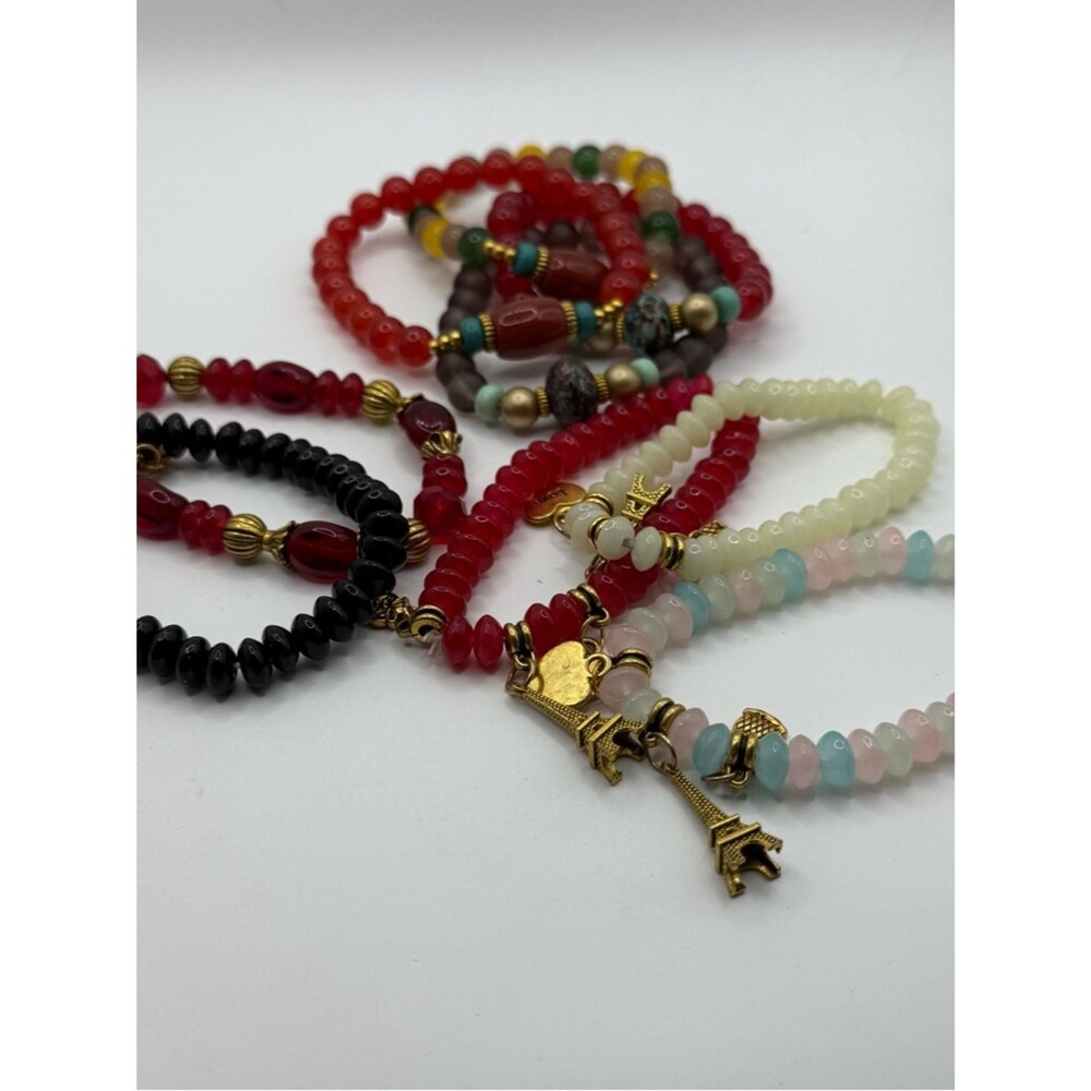 Beaded Eiffel Tower Charm Bracelet Set - Red, Black, Cream, Pastel